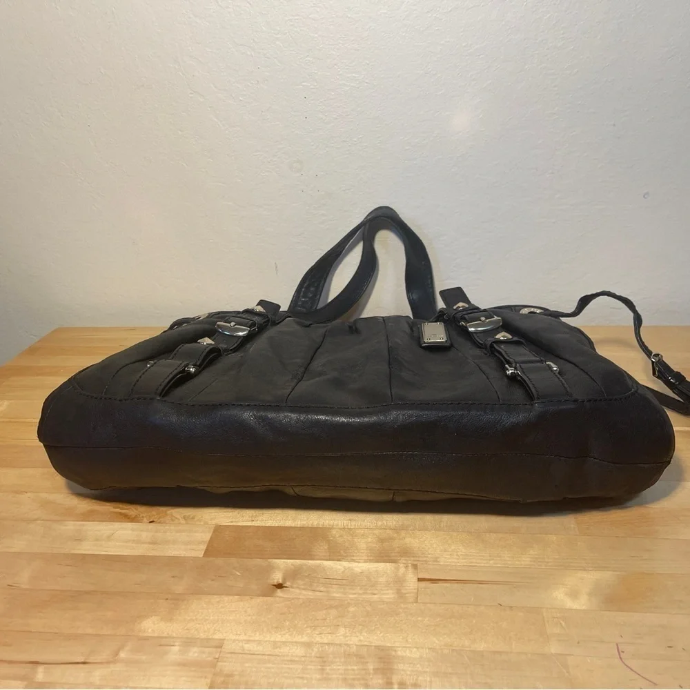 Vintage Michele 2009 Black Leather Hobo Bag Slouchy Y2K Shoulder Bag